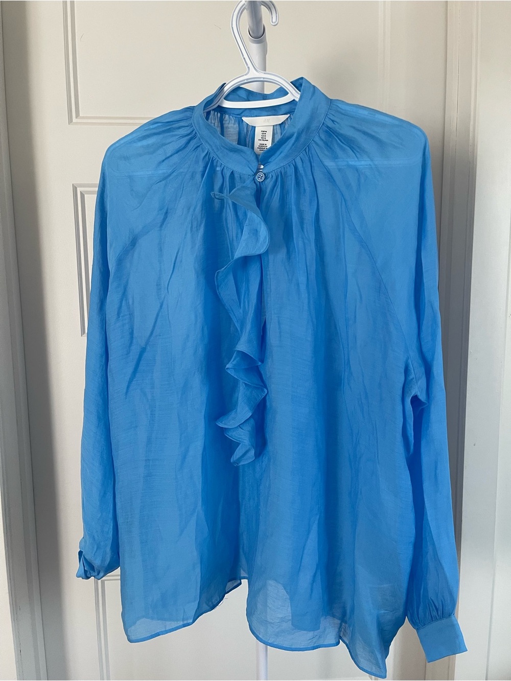 H&M Blue Ruffle-Front Long Sleeve Blouse - Women